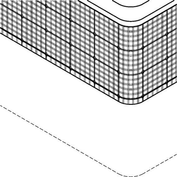 Mark drawing depicting a plaid design located on and covering the entire perimeter of the side border of a mattress. Mark drawing depicting a plaid design located on and covering the entire perimeter of the side border of a mattress.