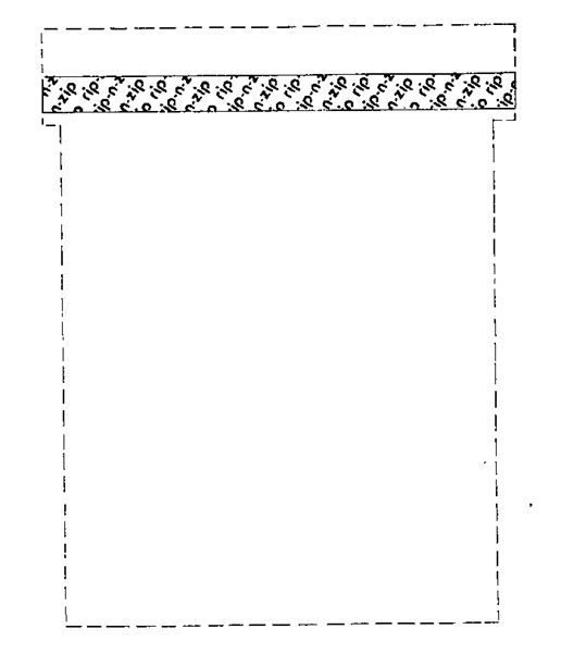 Mark drawing depicting a mailing envelop featuring a horizontal strip displaying the words ‘Rip-N-Zip’ repeated in a diagonal pattern. Mark drawing depicting a mailing envelop featuring a horizontal strip displaying the words ‘Rip-N-Zip’ repeated in a diagonal pattern.
