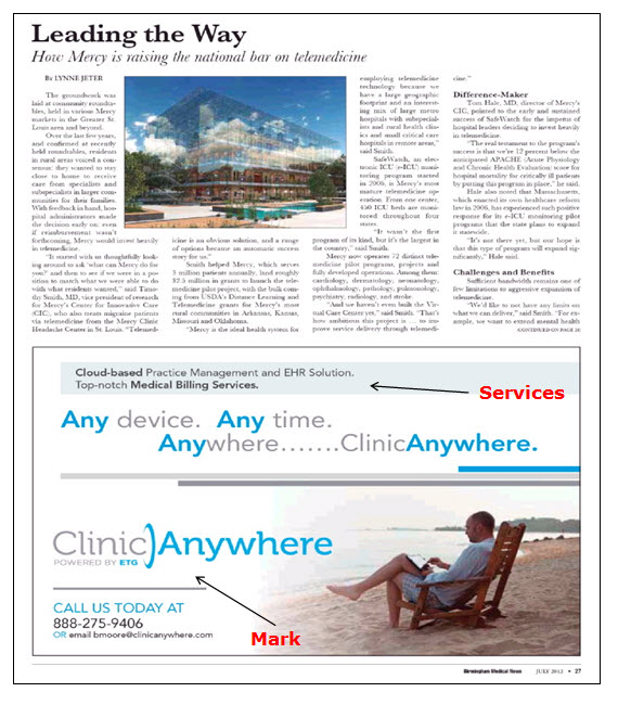 Screenshot of ClincAnywhere advertisement for medical billing and computer software services. Screenshot of ClincAnywhere advertisement for medical billing and computer software services.
