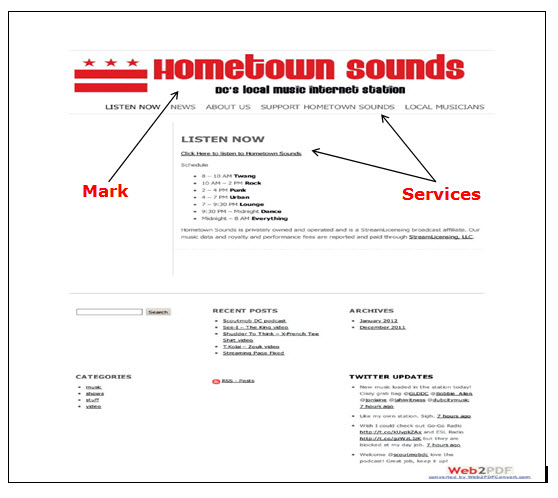 Screenshot of Hometown Sounds webpage showing a schedule of music programs and a link for streaming music. Screenshot of Hometown Sounds webpage showing a schedule of music programs and a link for streaming music.