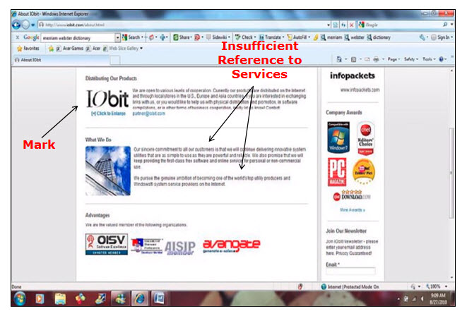 Screenshot of I0Bit webpage displaying information about distributing applicant's products, and about what applicant does. Screenshot of I0Bit webpage displaying information about distributing applicant's products, and about what applicant does.