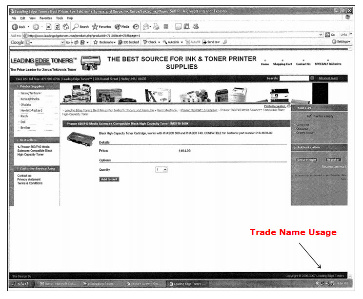 Screenshot of Leading Edge Toners webpage for ordering ink and toner printer supplies. Screenshot of Leading Edge Toners webpage for ordering ink and toner printer supplies.