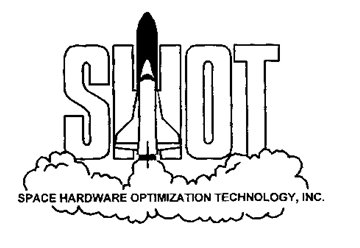 The wording "SHOT Space Hardware Optimization Technology, Inc." with the center of the "H" in "SHOT" comprising a space shuttle taking off. The wording "SHOT Space Hardware Optimization Technology, Inc." with the center of the "H" in "SHOT" comprising a space shuttle taking off.
