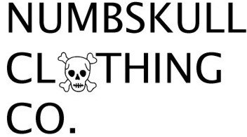 The words Numbskull Clothing Co. The "O" in clothing is represented by the image of a skull and crossed bones. The words Numbskull Clothing Co. The "O" in clothing is represented by the image of a skull and crossed bones.