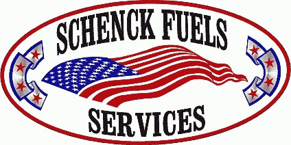 American flag in oval with bunting on sides and the words "Schenk Fuels Services" American flag in oval with bunting on sides and the words "Schenk Fuels Services"