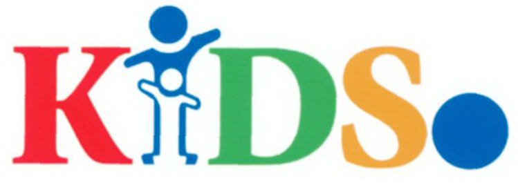 The word Kids. The "I" in Kids is represented by the image of small children. The word Kids. The "I" in Kids is represented by the image of small children.