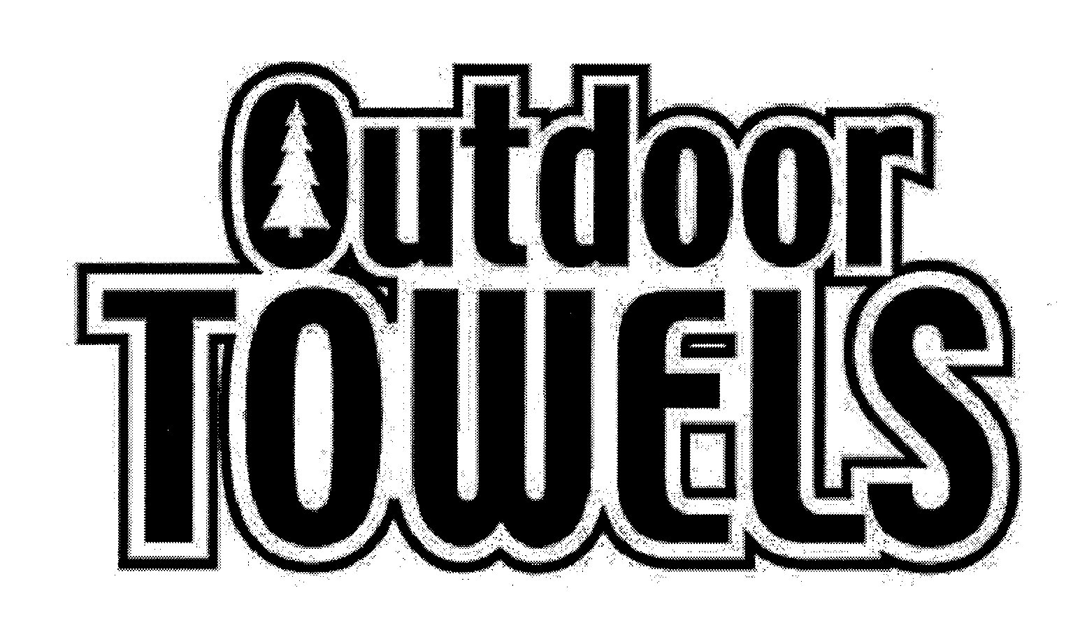The words Outdoor Towels. The center of the letter "O" in Outdoor is in the shape of a tree. The words Outdoor Towels. The center of the letter "O" in Outdoor is in the shape of a tree.