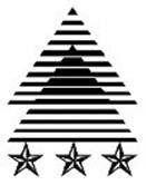 Design comprising two overlapping triangles made up of horizontal lines with three stars positioned below. Design comprising two overlapping triangles made up of horizontal lines with three stars positioned below.