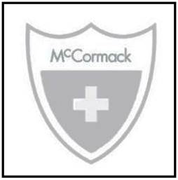 Description: Mark consisting of a shield device, the word "McCormack" and the design of an upright equilateral cross displayed in silver and white. Description: Mark consisting of a shield device, the word "McCormack" and the design of an upright equilateral cross displayed in silver and white.